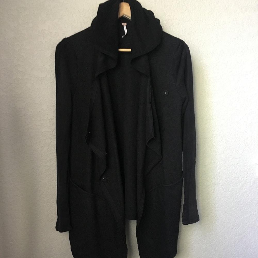 Free People Black Drippy Wool Jacket XS - Picture 6 of 10